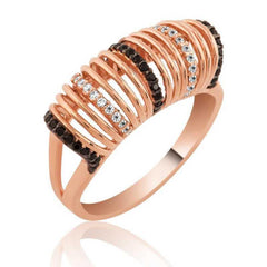 Bague pour femme en argent rose et pierre noire et blanche