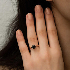 Silver Rose Black Solitaire Ring