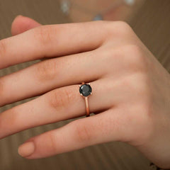Silver Rose Black Solitaire Ring