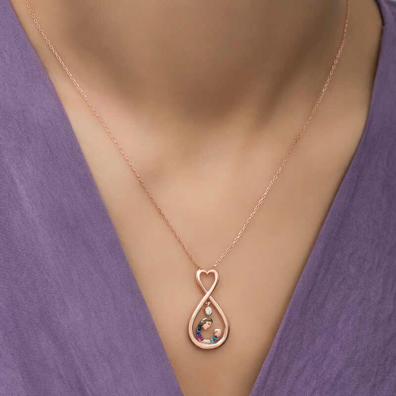 Silver Rose Infinite Heart Mother Child Necklace