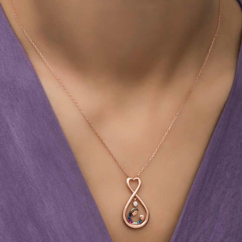 Silver Rose Infinite Heart Mother Child Necklace