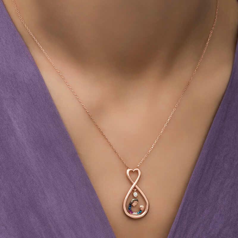 Silver Rose Infinite Heart Mother Child Necklace