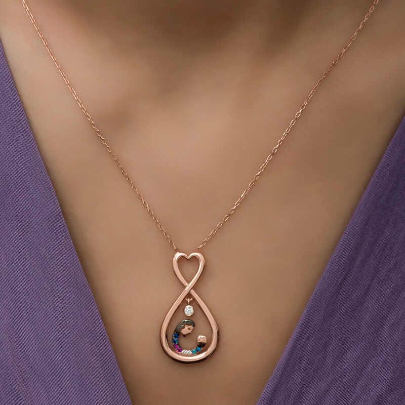 Silver Rose Infinite Heart Mother Child Necklace
