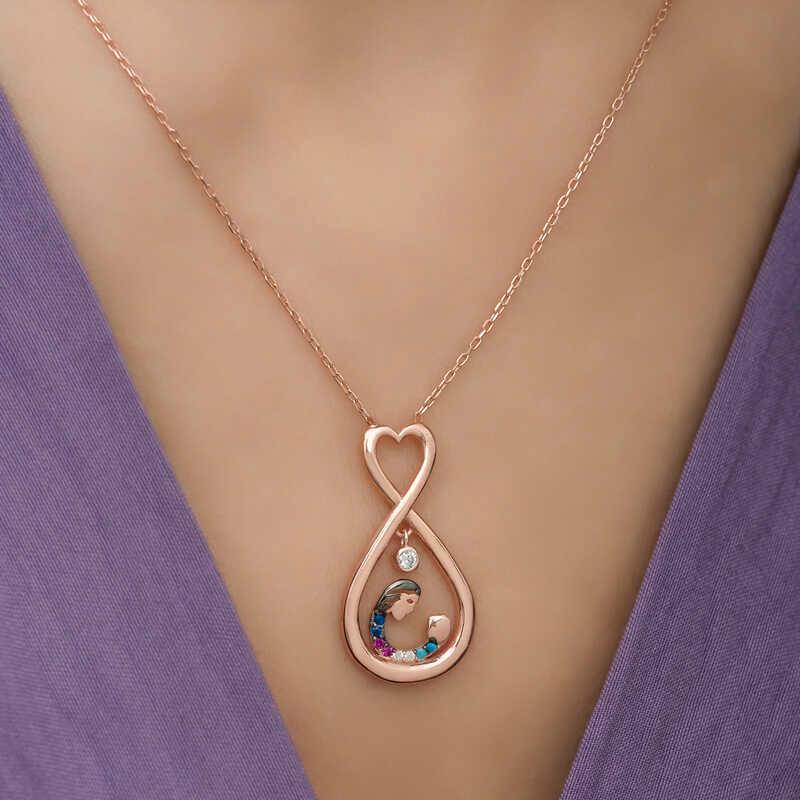 Silver Rose Infinite Heart Mother Child Necklace
