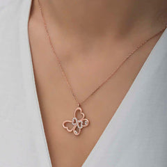 Silver Rose Infinity Butterfly Women's Necklace