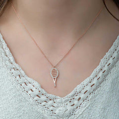 Silver Rose Tennis Racket Women's Necklace