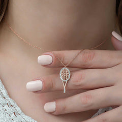 Silver Rose Tennis Racket Women's Necklace