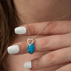 Silver Rose Turquoise Stone Heart Necklace