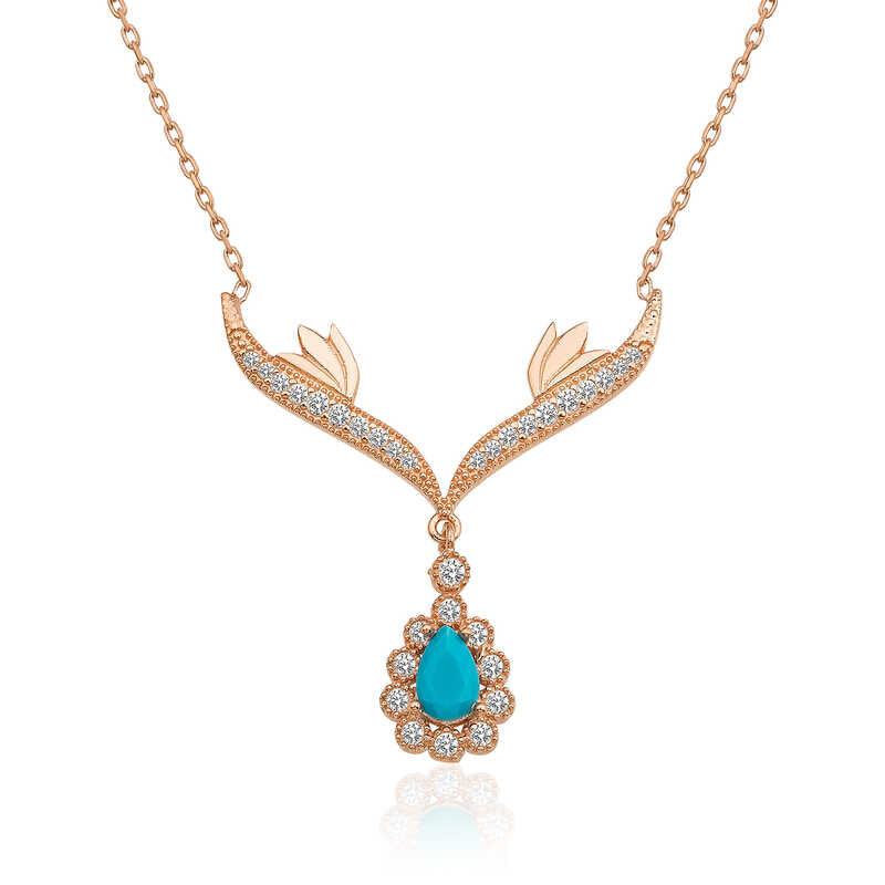 Silver Rose Turquoise Stone Medallion Women's Necklace