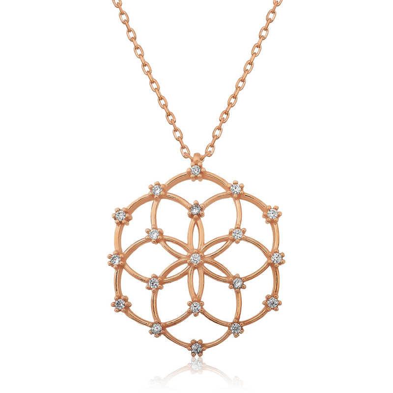 Silver Rose Flower of Life Necklace