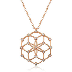 Silver Rose Flower of Life Necklace