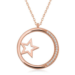 Silver Rose Star Detailed Hoop Women's Necklace
