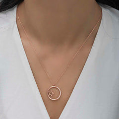 Silver Rose Star Detailed Hoop Women's Necklace