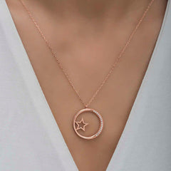 Silver Rose Star Detailed Hoop Women's Necklace
