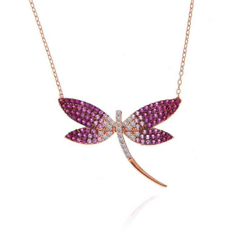 Silver Rose Dragonfly Women's Necklace