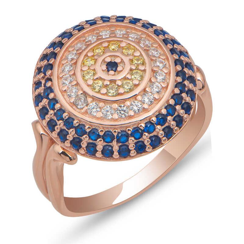 Silver Rose Round Evil Eye Women's Ring