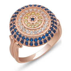 Silver Rose Round Evil Eye Women's Ring