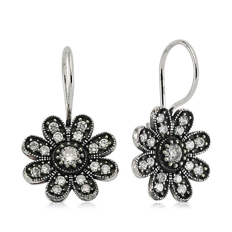 Silver Dangle Flower Earrings
