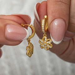 Silver Dangle Gold Flower Women's Earrings