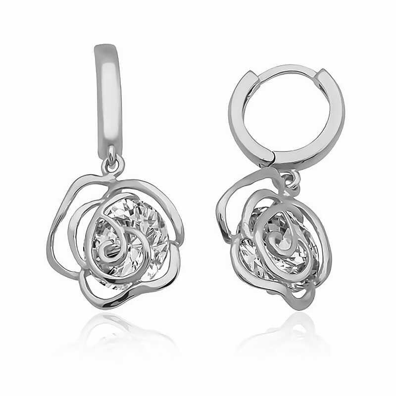 Silver Dangle Rose Women's Earrings