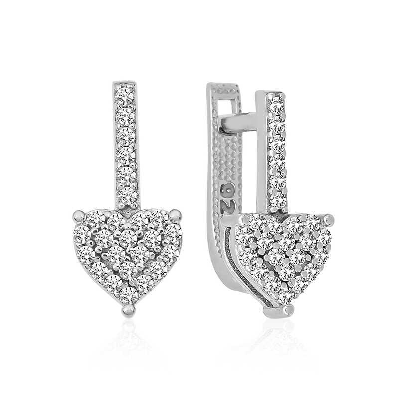 Silver Dangle Heart Stone Earrings