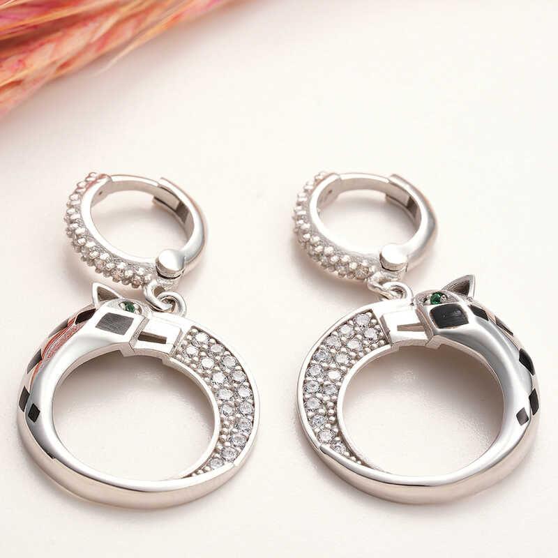 Silver Dangling Tiger Figured Women's Earrings