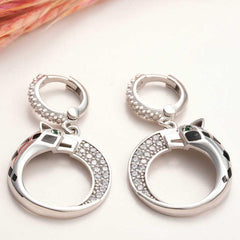 Silver Dangling Tiger Figured Women's Earrings