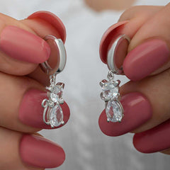 Silver Dangling Cat Woman Earrings