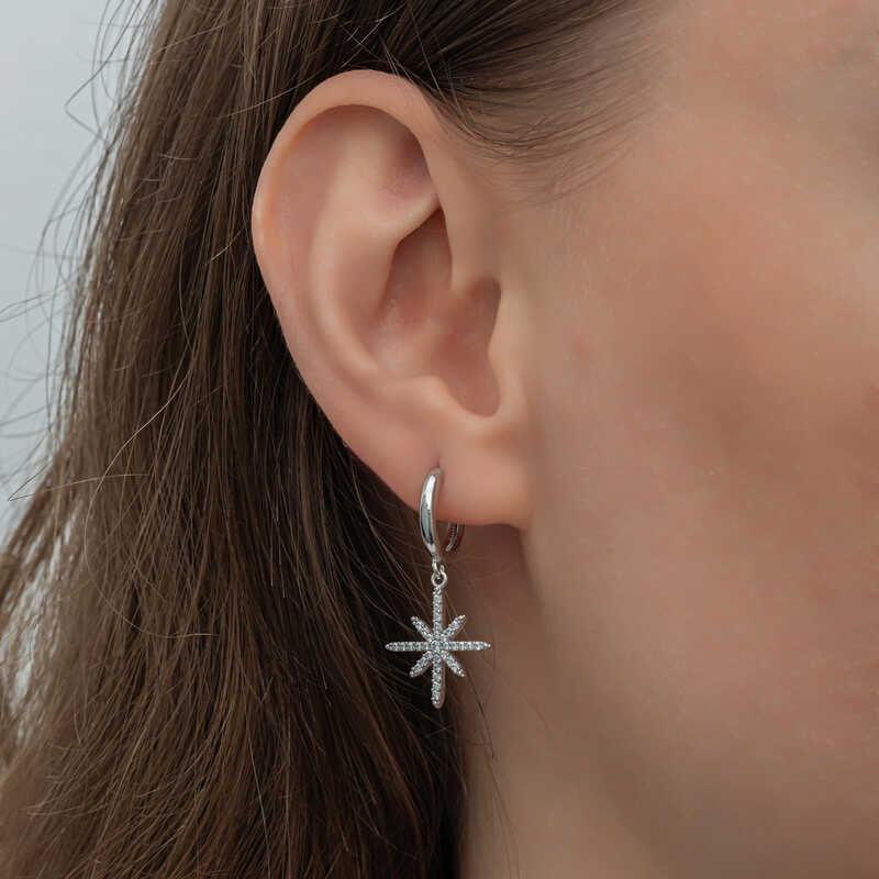Silver Dangle Pole Star Women's Earrings
