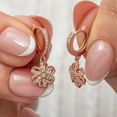 Silver Dangle Rose Flower Women's Earrings