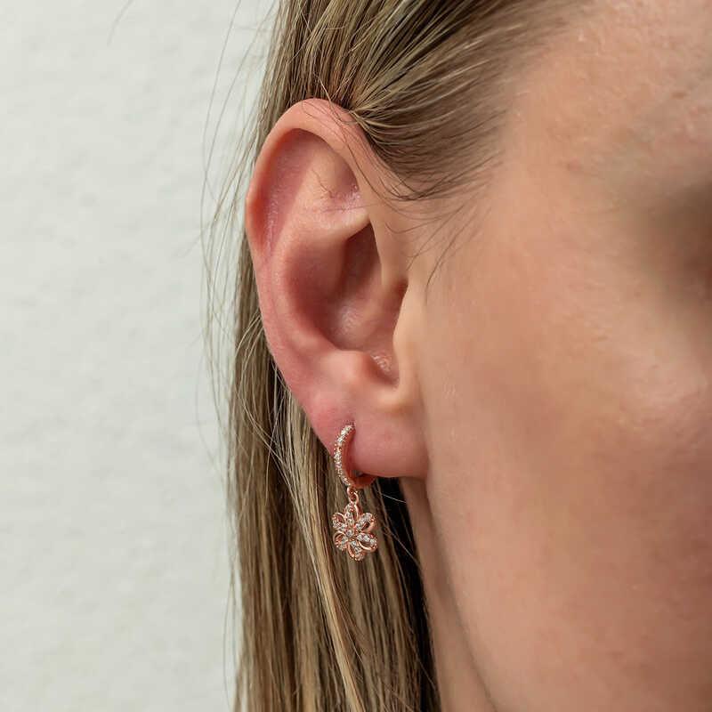 Silver Dangle Rose Flower Women's Earrings