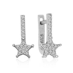 Silver Dangle Star Stone Earrings
