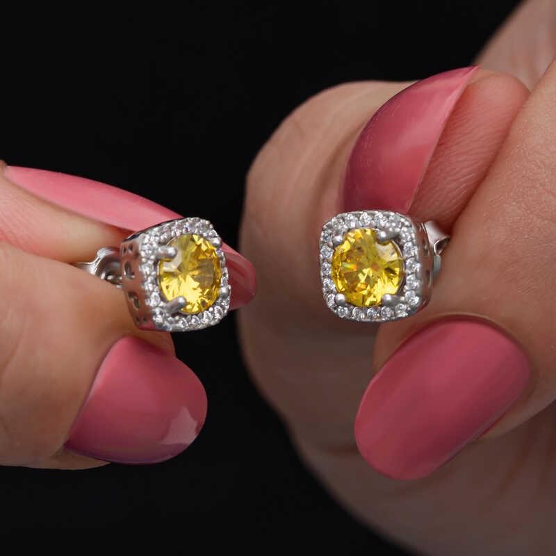 Silver Yellow Baguette Stone Studded Women's Earrings