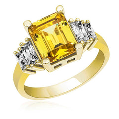 Silver Yellow Baguette Stone Gold Women's Ring