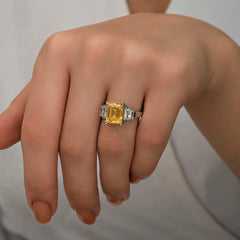 Silver Yellow Baguette Stone Women's Ring