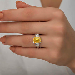 Silver Yellow Baguette Stone Women's Ring