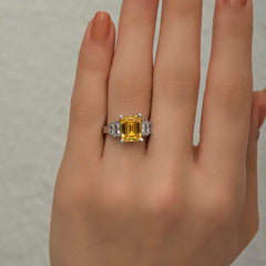 Silver Yellow Baguette Stone Women's Ring