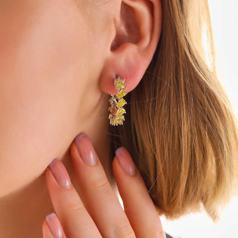 Silver Yellow Stone Drop Stud Women's Earrings