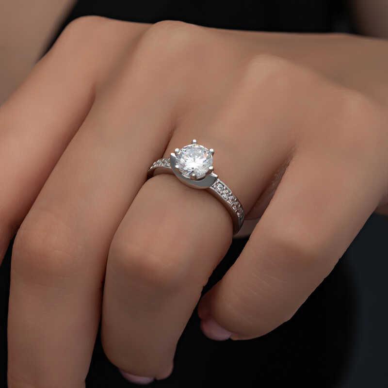 Silver Single Stone Women's Ring