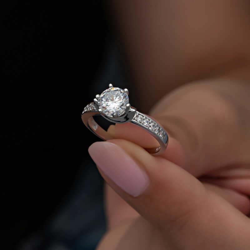 Silver Single Stone Women's Ring