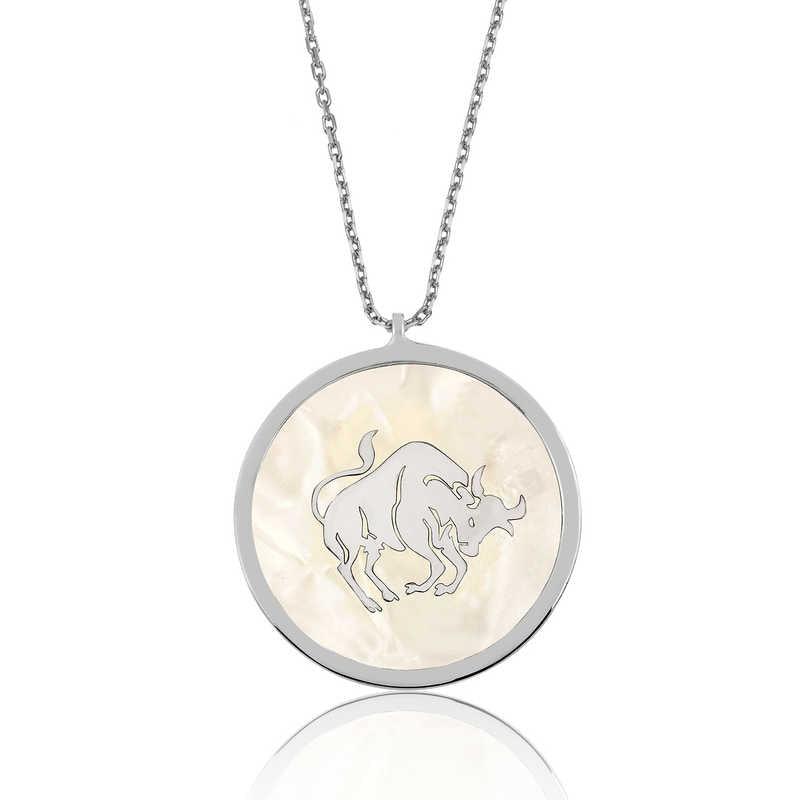 Silver Mother of Pearl Stone Taurus Women's Necklace