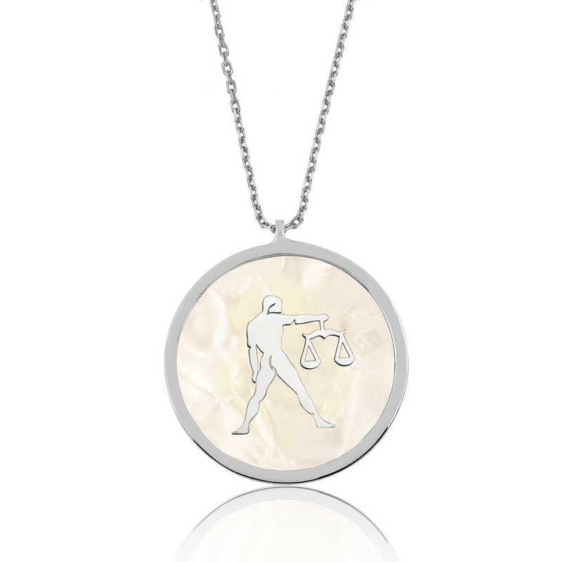 Silver Mother of Pearl Stone Libra Zodiac Sign Women's Necklace