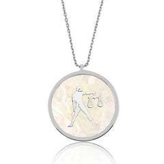Silver Mother of Pearl Stone Libra Zodiac Sign Women's Necklace