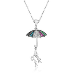 Collier pour femme en argent avec parapluie tenant des amoureux