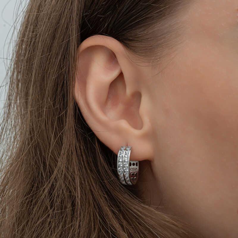 Silver Row Stone Hoop Women's Earrings