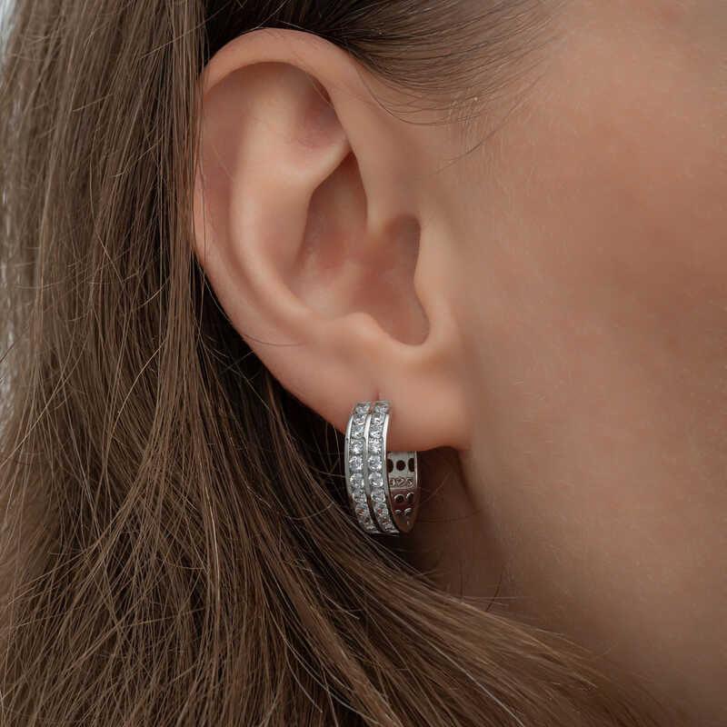 Silver Row Stone Hoop Women's Earrings