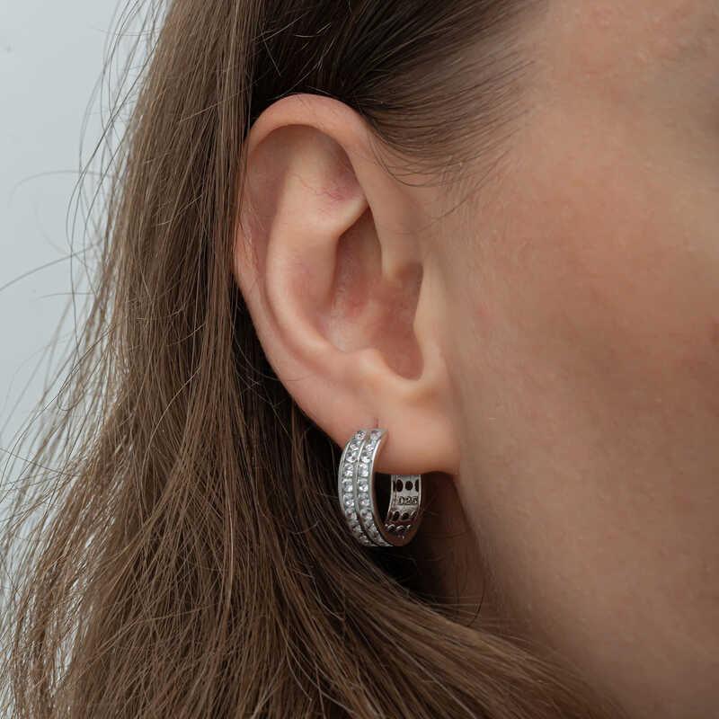Silver Row Stone Hoop Women's Earrings