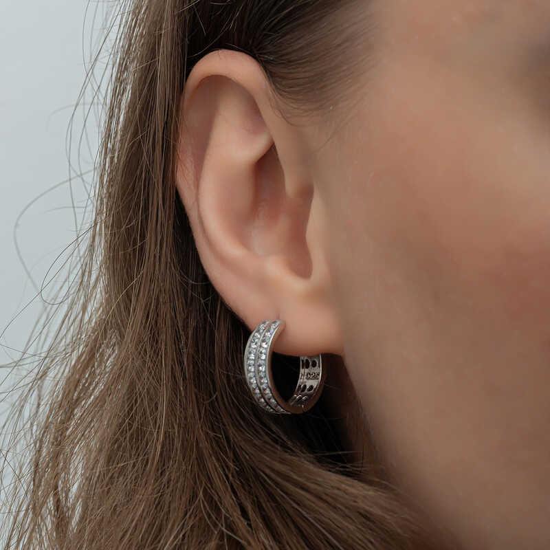 Silver Row Stone Hoop Women's Earrings