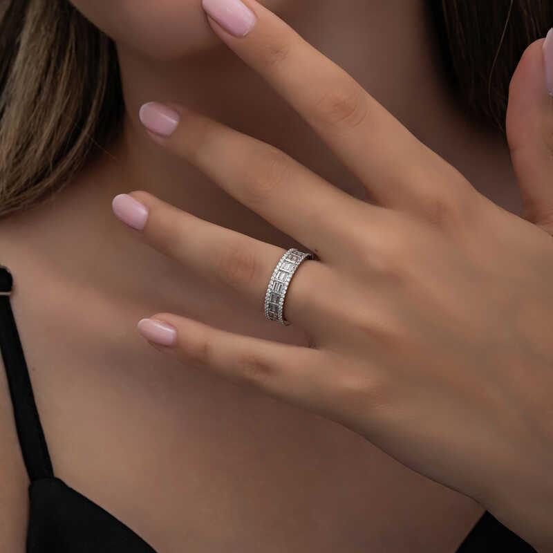 Silver Row Baguette Stone Women's Ring