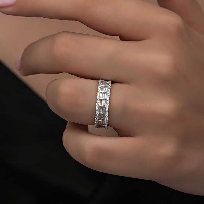Silver Row Baguette Stone Women's Ring